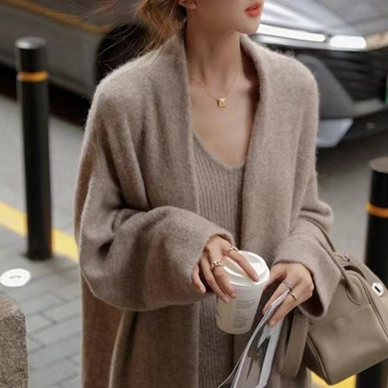 年春秋新款感气质女神范长款针织毛衣外套连衣裙两件套女|undefined