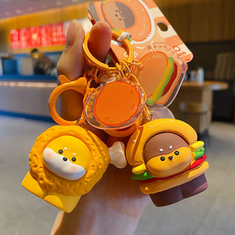 남성과 여성을 위한 오리지널 미식가 개 자동차 키체인 펜던트, 귀엽고 절묘하며 창의적인 수지 버거 개 키체인 링