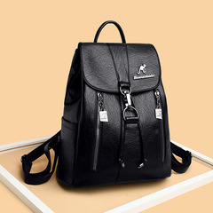 芭藜袋鼠2021新款時尚百搭女雙肩包時尚休閒大容量軟皮水桶背包包