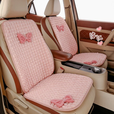 Car seat cushion summer four-season seat cover puff bow three-piece set cute plush seat cushion goddess style ice silk