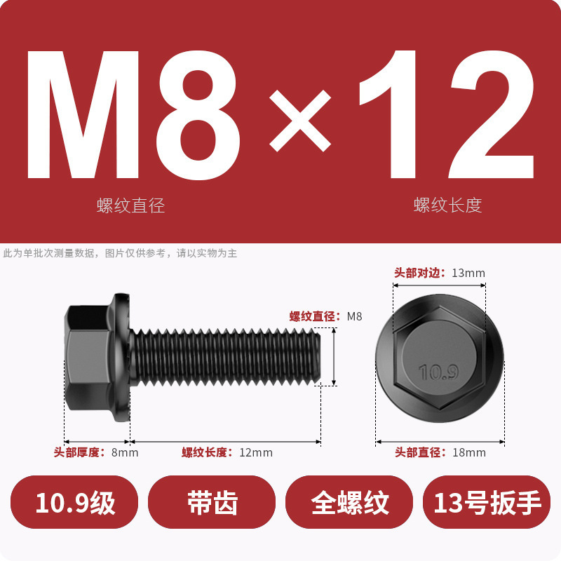 8.9段外六角フランジ面ねじ高強度GB5789プラスキャップ付マット付歯付ボルトM6M8-M20|undefined