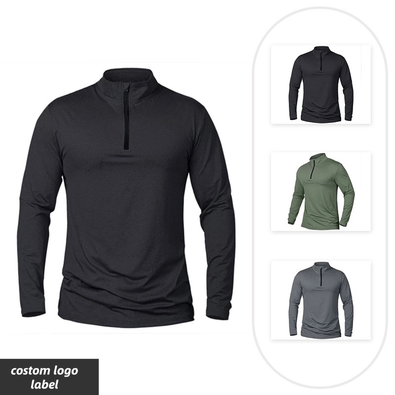 Amazon Men's pullover long sleeve Sports Leisure half zipper golf long sleeve solid color outdoor fitness long sleeve