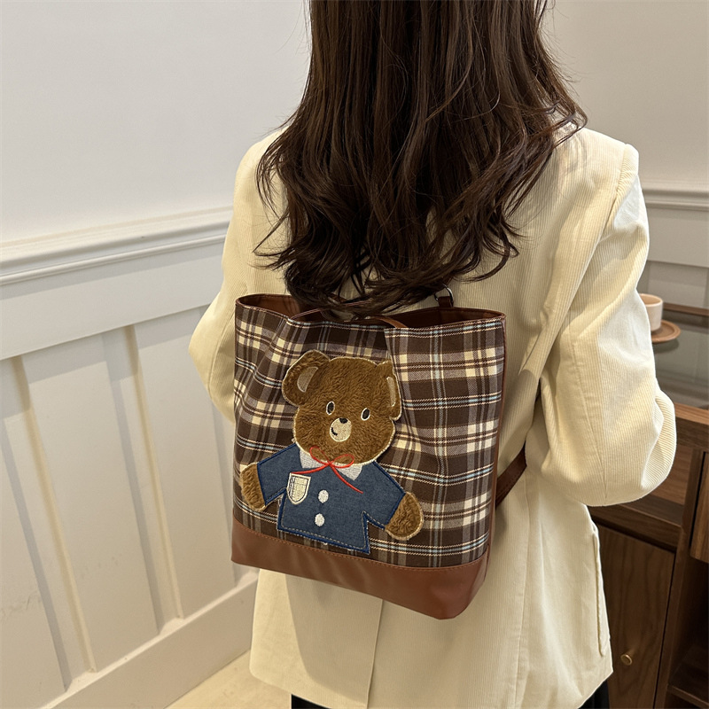 Otoño e invierno bolsas de mochila a cuadros para mujeres 2024 nueva moda coreana bolsas de gran capacidad casuales