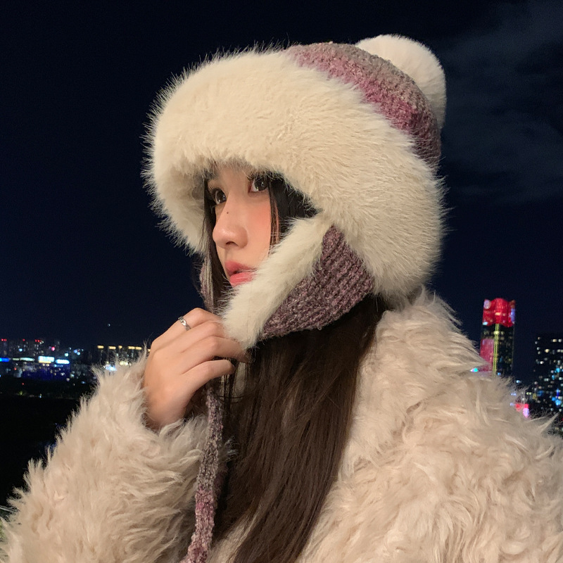 民族风保暖护耳帽冬季帽子女可爱毛绒雷锋帽加绒加厚御寒针织帽子|undefined