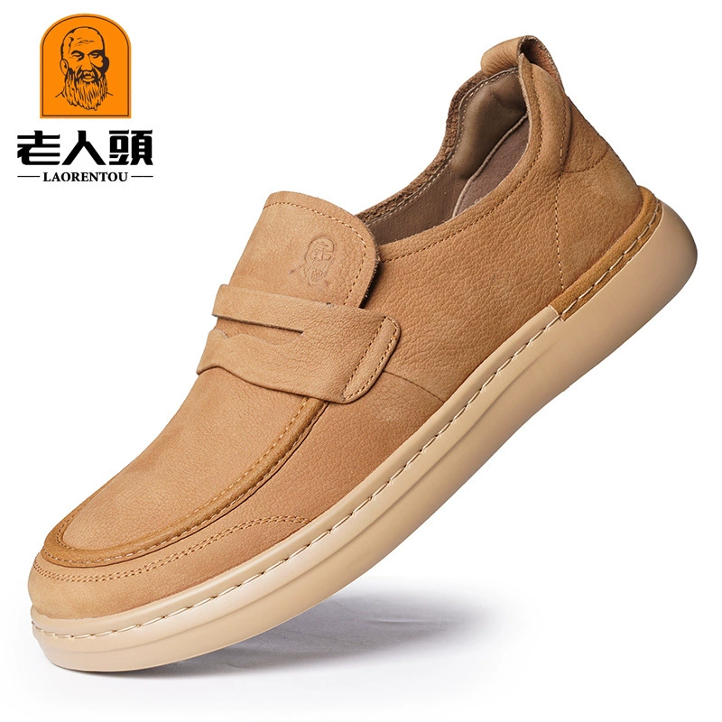 Старик новая мужская кожаная повседневная обувь круглая голова удобная на открытом воздухе модная мужская мягкая повседневная обувь 50010
