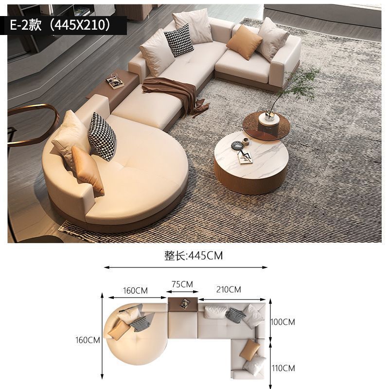 Sala de estar de lujo ligero gran piso plano estilo italiano minimalista sofá de cuero Connery diseñador de villa arco sofá de forma especial image 20