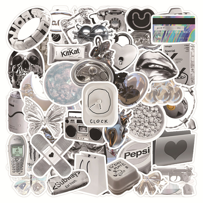 60 ins style simple silver stickers mobile phone shell Journal Book computer iPad water Cup decoration waterproof diy stickers