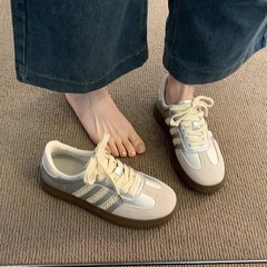 蕾丝德训鞋女银色2025年春秋新款平底百搭爆款休闲板鞋运动单鞋