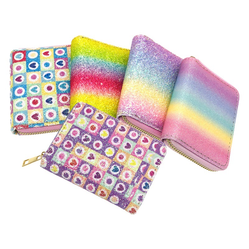 Glitt encantador colorido pu cartera de los niños embrague estudiante las mujeres bolsa cremallera corta fábrica Yiwu al por mayor
