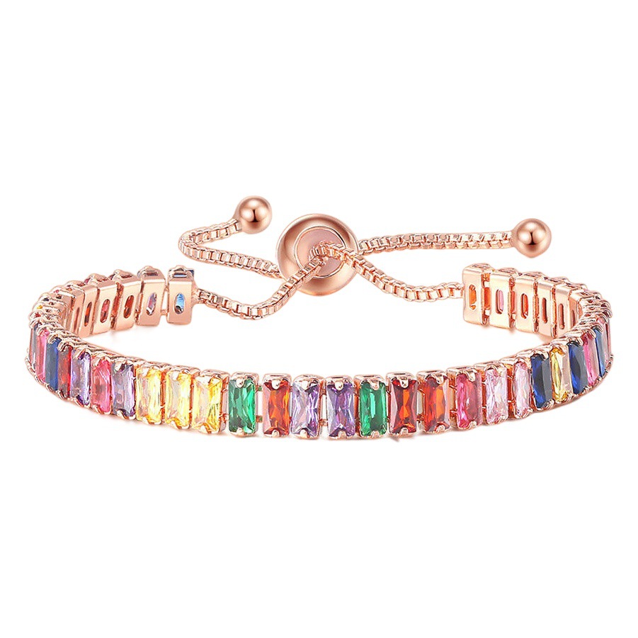 Kashi Amazon Transfronteriza Popular europea y americana de color circón pulsera de las mujeres de cristal de diamante completo de tenis pulsera al por mayor