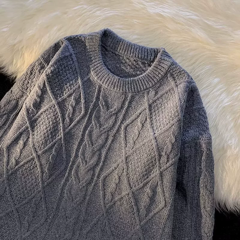 Оверсайз демисезонный шерстяной свитер, женский косы, M–XXL, серый/белый