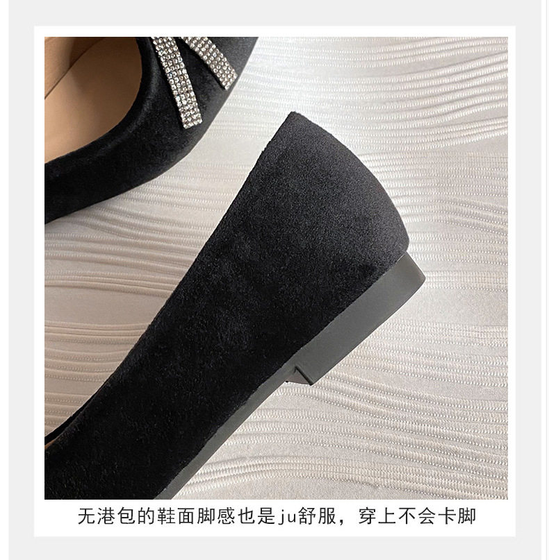 Giày búp bê nữ mũi nhọn đế bệt thêu nơ đính đá — Màu đen (đế bằng) chi tiết 14