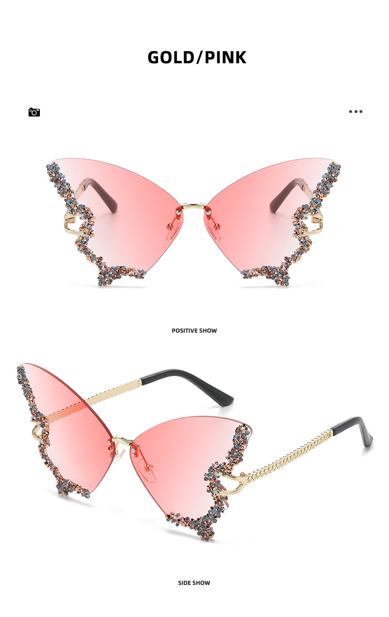 Elegant Modern Style Butterfly Pc Butterfly Frame Diamond Frameless Women's Sunglasses display picture 2