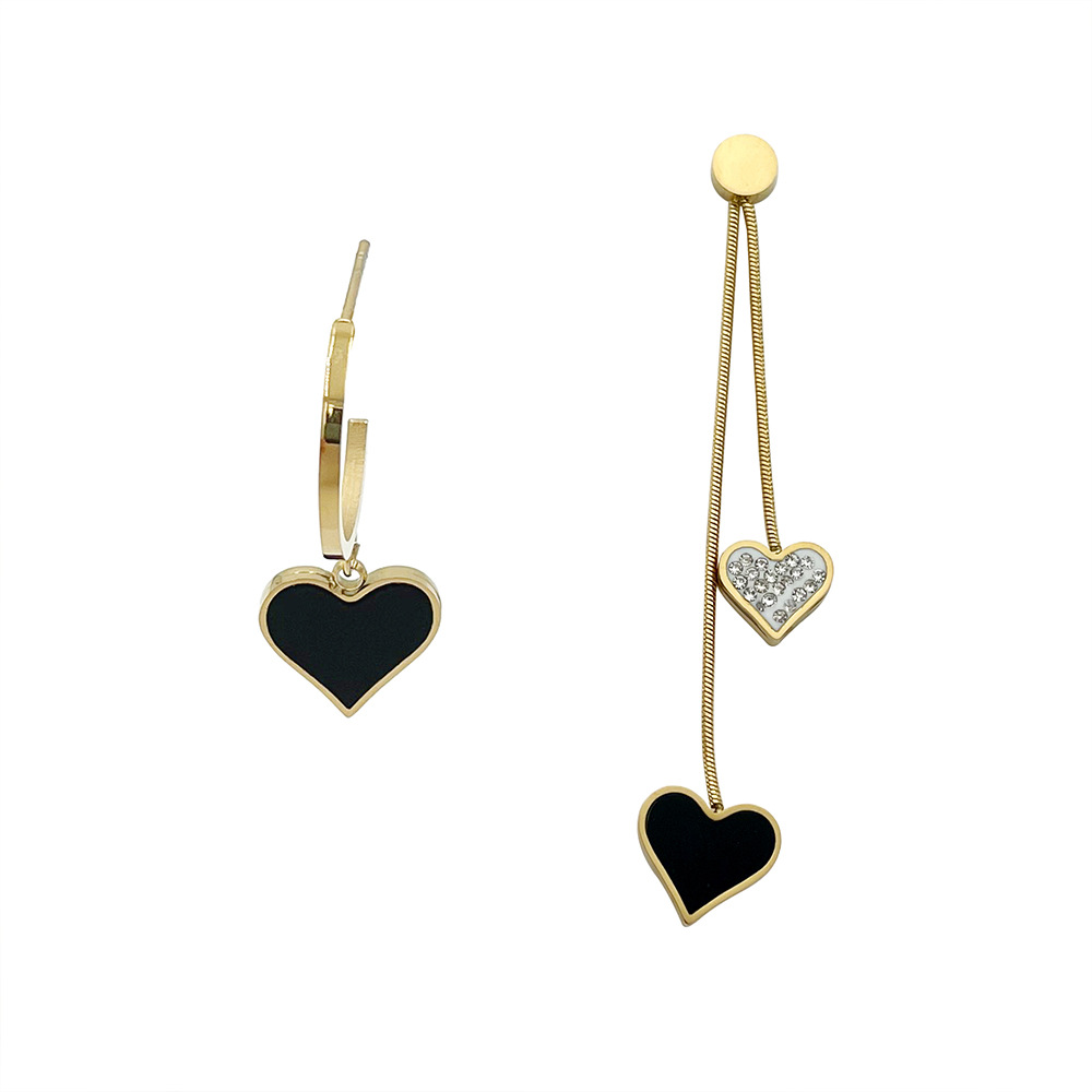 Fashion Heart Shape Stainless Steel Plating Inlay Rhinestones Shell Drop Earrings 1 Pair