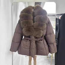 2025冬新款高端皮草大狐狸毛领白鸭绒收腰中长款羽绒服女保暖外套