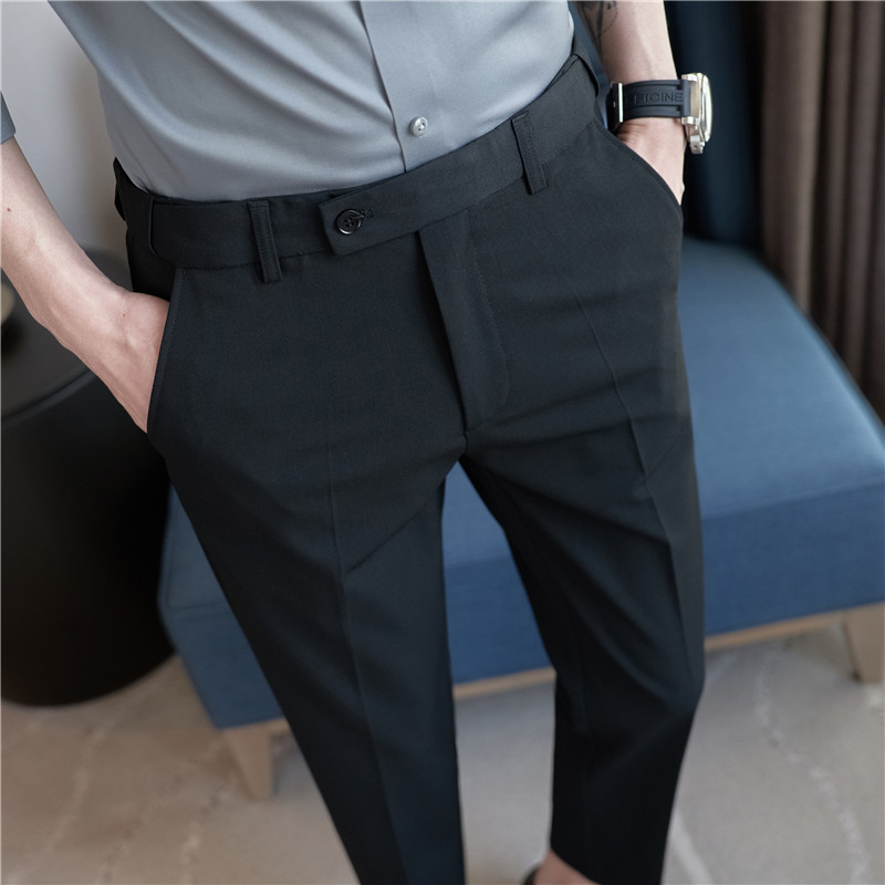 Primavera y verano nuevos hombres pantalones de traje casual cintura estiramiento Delgado pantalones recortada moda coreana pantalones flacos de los hombres pantalones traje Pantalones