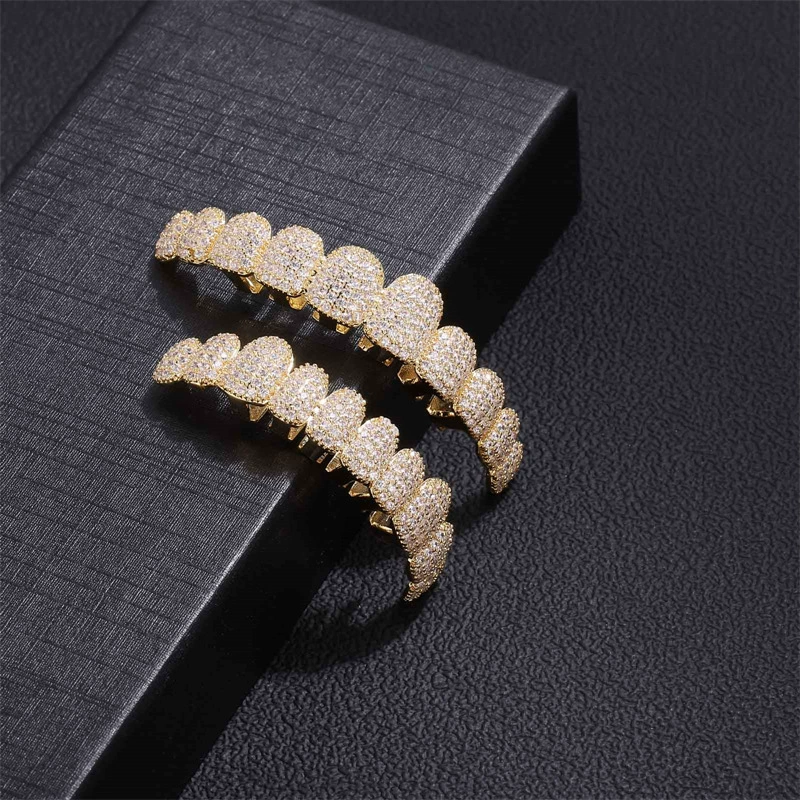 Ювелирное украшение для зубов в стиле хип‑хоп, позолота 14K, украшение для вечеринки, набор на 10 зубов с инкрустацией
