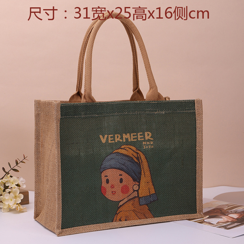 ファッション手提げ黄麻袋カスタムロゴ大容量エコショッピングバッグ通勤弁当箱麻布袋|undefined