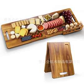 跨境新款实木厨房折叠托盘户外方形带手柄熟食派对聚会点心餐盘