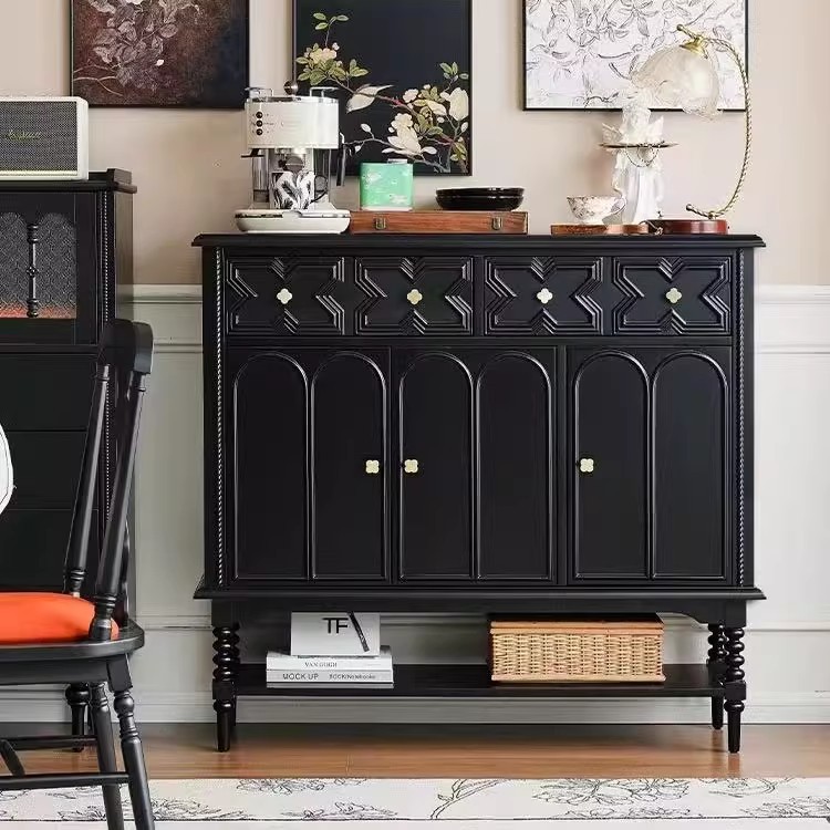 French Solid Wood Shoe Cabinet for Home Small Apartment Large Capacity Multi-Layer Storage Entrance Cabinet Entry Retro Storage Shoe Rack