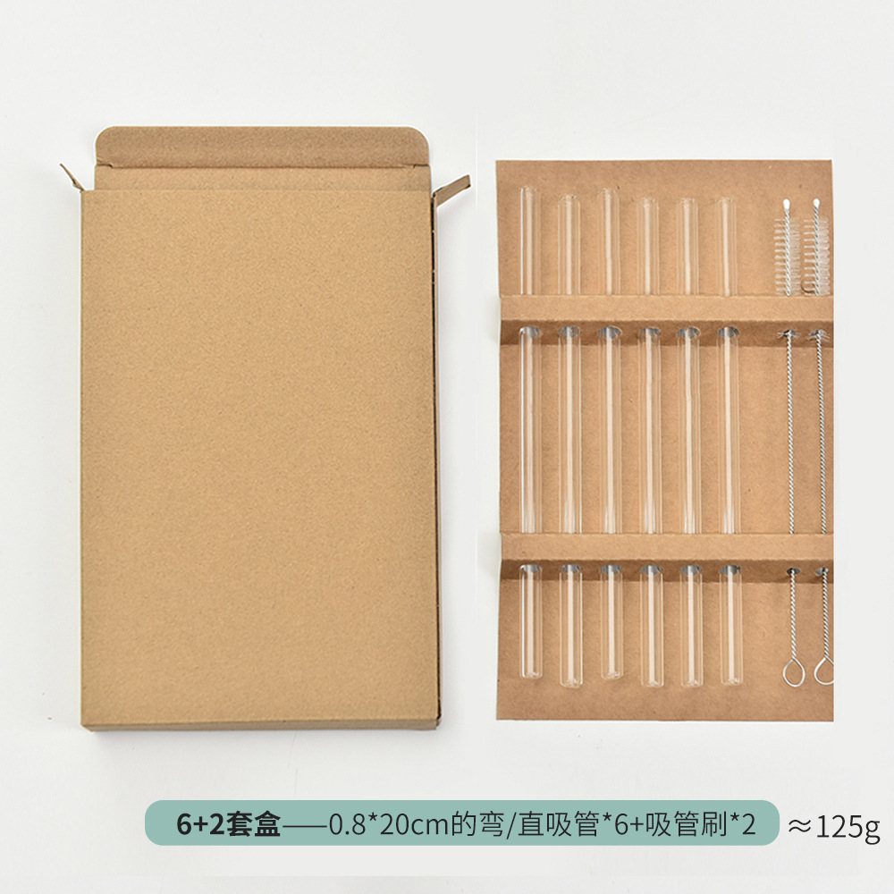 Caja de paja de vidrio conjunto de alto borosilicano vidrio transparente multicolor paja embarazada fábrica de bebidas de jugo de fruta infantil al por mayor