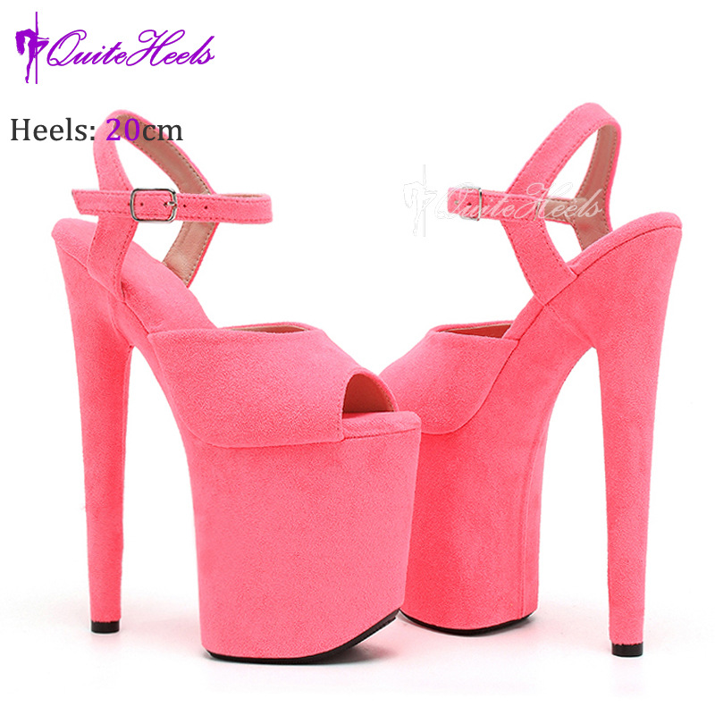 Giày sandal cao gót nữ hở mũi siêu cao 20 cm phong cách Âu Mỹ chất liệu nhung đế chống nước — Màu cam huỳnh quang F.Orange, Màu xanh dương Royal Blue, Màu tím tím tím, Bầu trời xanh chi tiết 10