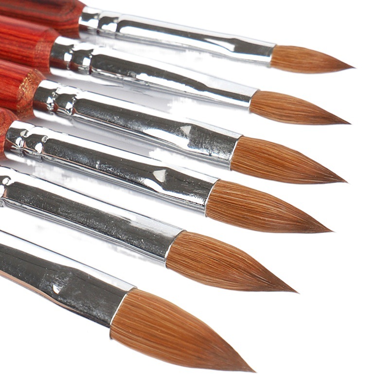 Cross-border puro pelo de visón arte de uñas cristal pluma Kolinsky cepillo de madera roja varilla siberiano tallado visón cepillo de pelo