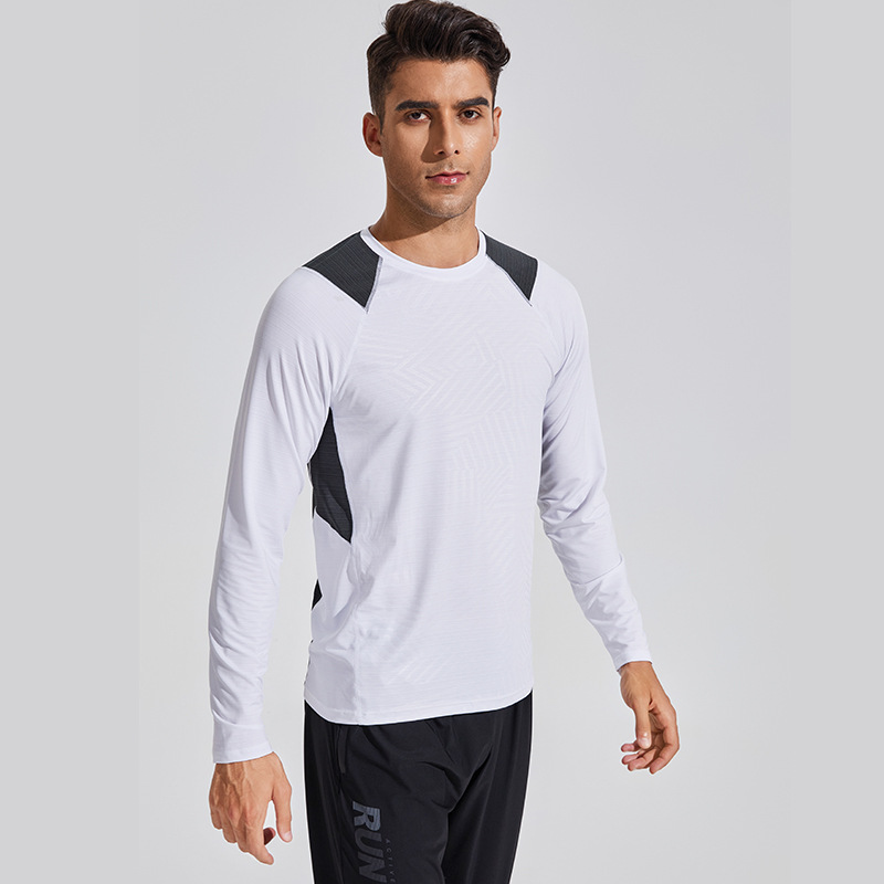 Ropa de secado rápido a juego de color de moda para hombres nueva de cuatro agujas de seis líneas cuello redondo transpirable fitness running baloncesto deportes Camiseta de manga larga