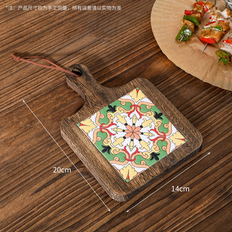 隔热垫陶瓷耐高温复古实木花砖把手垫中式高级感餐桌防烫砂锅垫|undefined