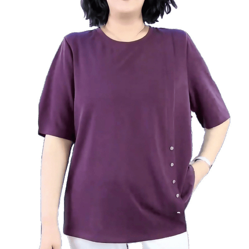大码女装夏季女士时尚小衫休闲百搭宽松显瘦遮肉纯色圆领上衣|undefined