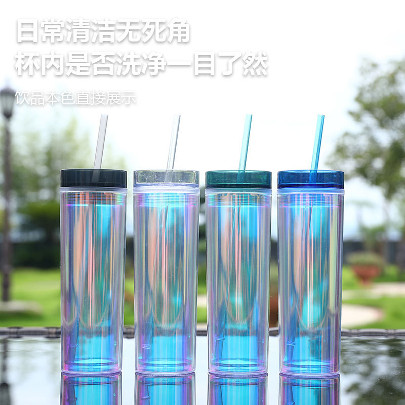 Fabricante directo de tazas de paja coloridas tazas de bebidas frías pueden al por mayor niñas de alto valor facial tazas de agua deportivas de dos capas