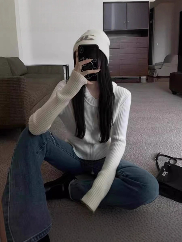 小香风复古灰色连帽卫衣毛衣外套女秋冬新款百搭针织衫配大衣上衣|undefined