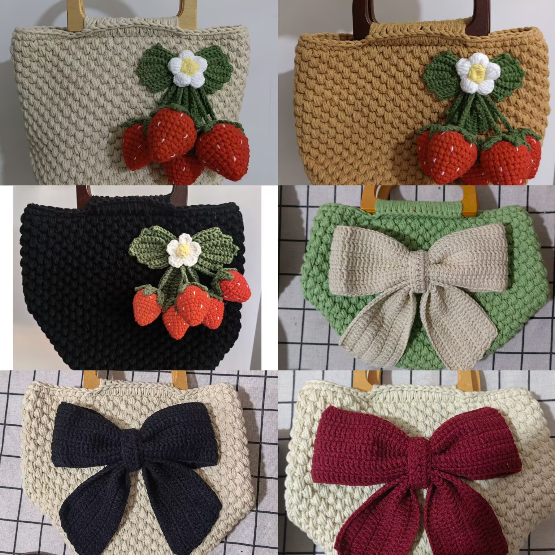 Estilo elegante Sheffield línea gancho tejido gran bolso de fresa bolso de teléfono móvil regalo de vacaciones de la familia hecha a mano