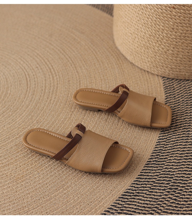 Dép sandal nữ xỏ ngón đế bệt phối màu hở mũi thời trang — màu trắng ngà, màu mơ chi tiết 22