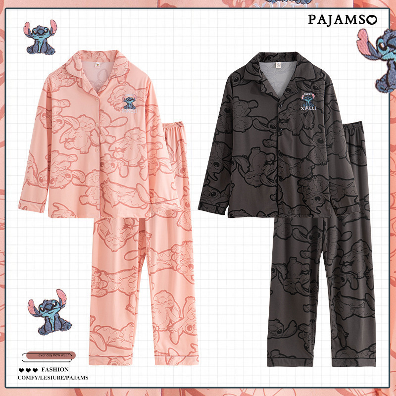 Pijamas de mujer Primavera y otoño de manga larga de algodón a rayas delgadas de alto grado más el tamaño de los hombres sueltos ropa para el hogar verano