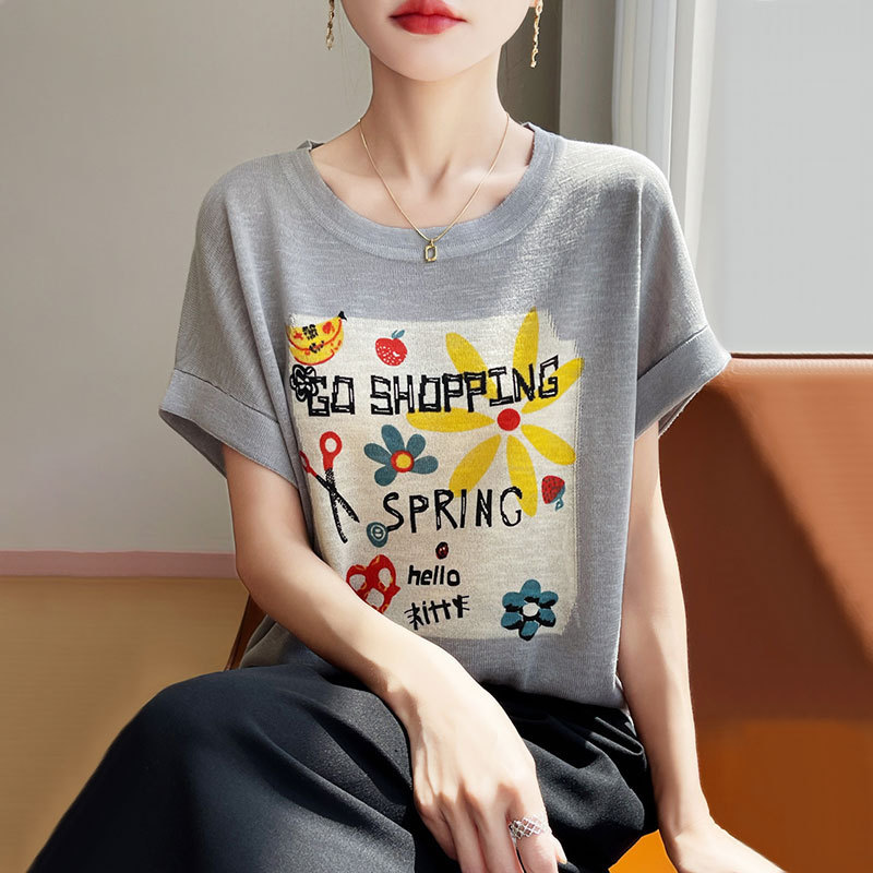 【メーカー直送】夏新作ラウンドネックテンセル半袖Tシャツレディースゆったり着痩せアイスシルクシャツショートトップ|undefined
