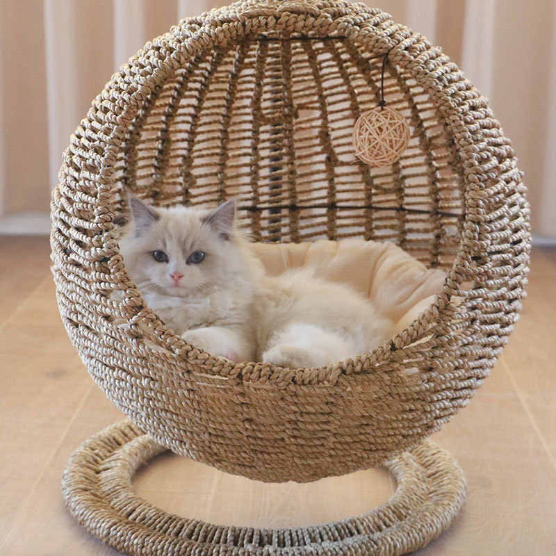 圆形夏季猫屋猫窝半封闭式开口四季通用可洗宠物猫咪猫床房子吊篮