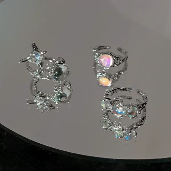 Manxing Diamond Moonlight cat eye ring female niche design temperament fashion personality irregular opening accessories fashion