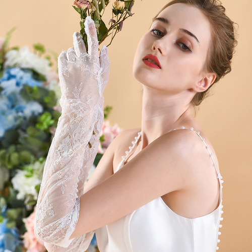 WG049 New Wedding Gloves Super Elegant White Lace Long Bridal Wedding Dress Photo Gloves