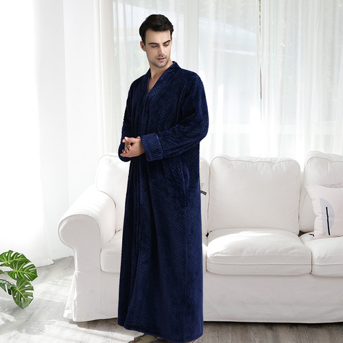 Autumn and winter coral velvet nightgown for men, loose large size, extra length, warm and velvet, thickened, women's nightgown, home clothes for pregnant women