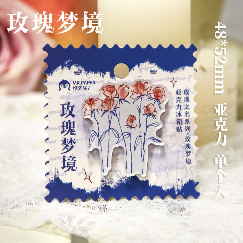 Papel Sr. acrílico pegatinas de refrigerador nombre de la serie de rosas temáticas de rosas adsorción especial pegatinas decorativas de refrigerador