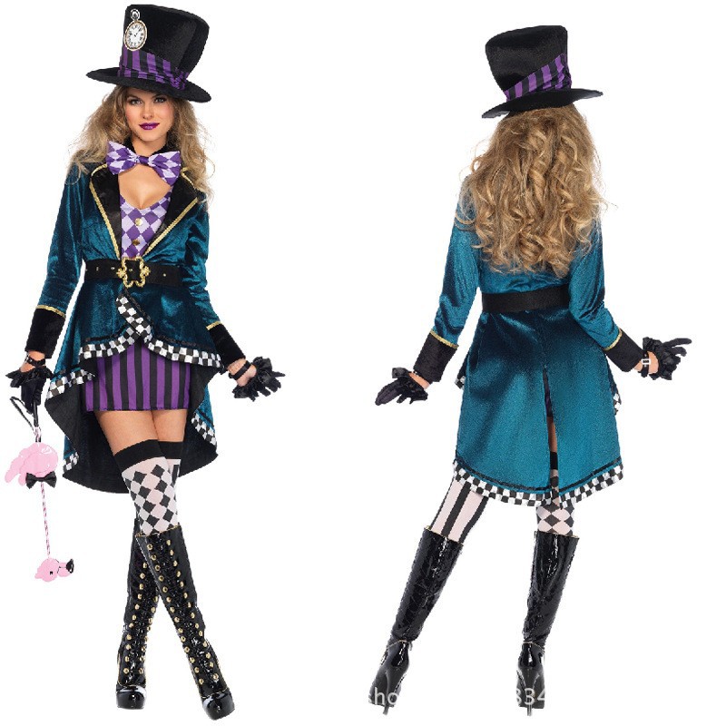 Halloween Alice COS Mad Hatter Silk Adult Magician Performance Suit Nightclub Trainer Stage Performance Suit