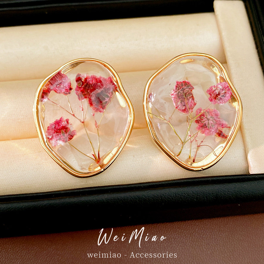 Aguja de plata flor de resina de aretes acessorios de vacaciones temperamento pequeño aretes frescos ligero lujo alta sensación auriculares al por mayor image 1