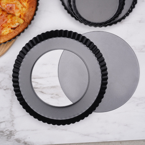 Amazon non-stick pizza pan carbon steel live bottom pizza pan set with hole crust pizza pan baking mold