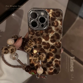 复古辣妹豹纹手链苹果16手机壳iphone18适用17pronax轻奢13镜头膜