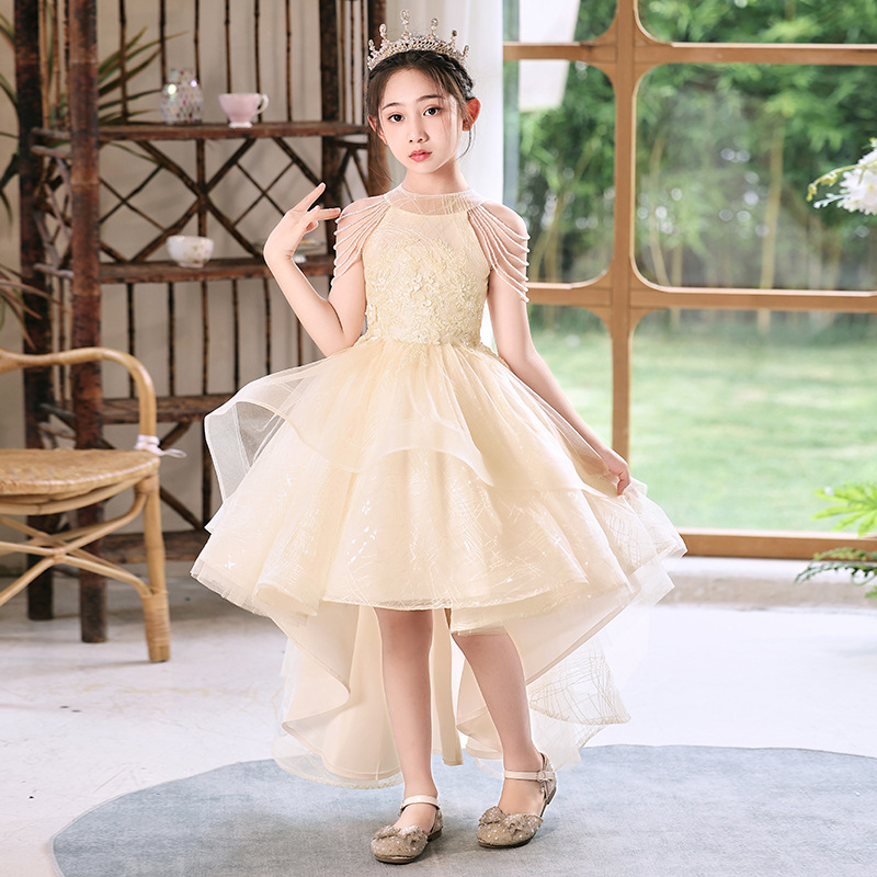 Vestido infantil de niña vestido de princesa de cumpleaños vestido de nicho de lujo ligero anfitrión de niños piano rosa