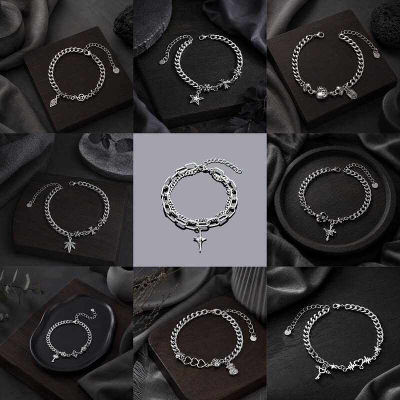 New European and American style men's bracelet with diamond-encrusted cross, titanium steel, non-fading, high-end versatile jewelry, trendy niche accessory for women