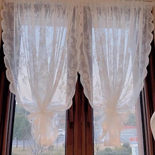 Pastoral Lace Curtains, White Gauze Curtains, Velcro Self-Adhesive Cabinet Door Curtains, Living Room Bay Window Balcony, Punch-Free Blocking Decoration