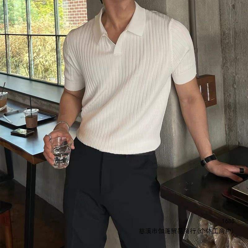 2026 New Summer Short-Sleeve Thin Men's T-Shirt Polo Shirt with Lapel, Fashionable Short-Sleeve Slim Fit Men's Base Layer Shirt