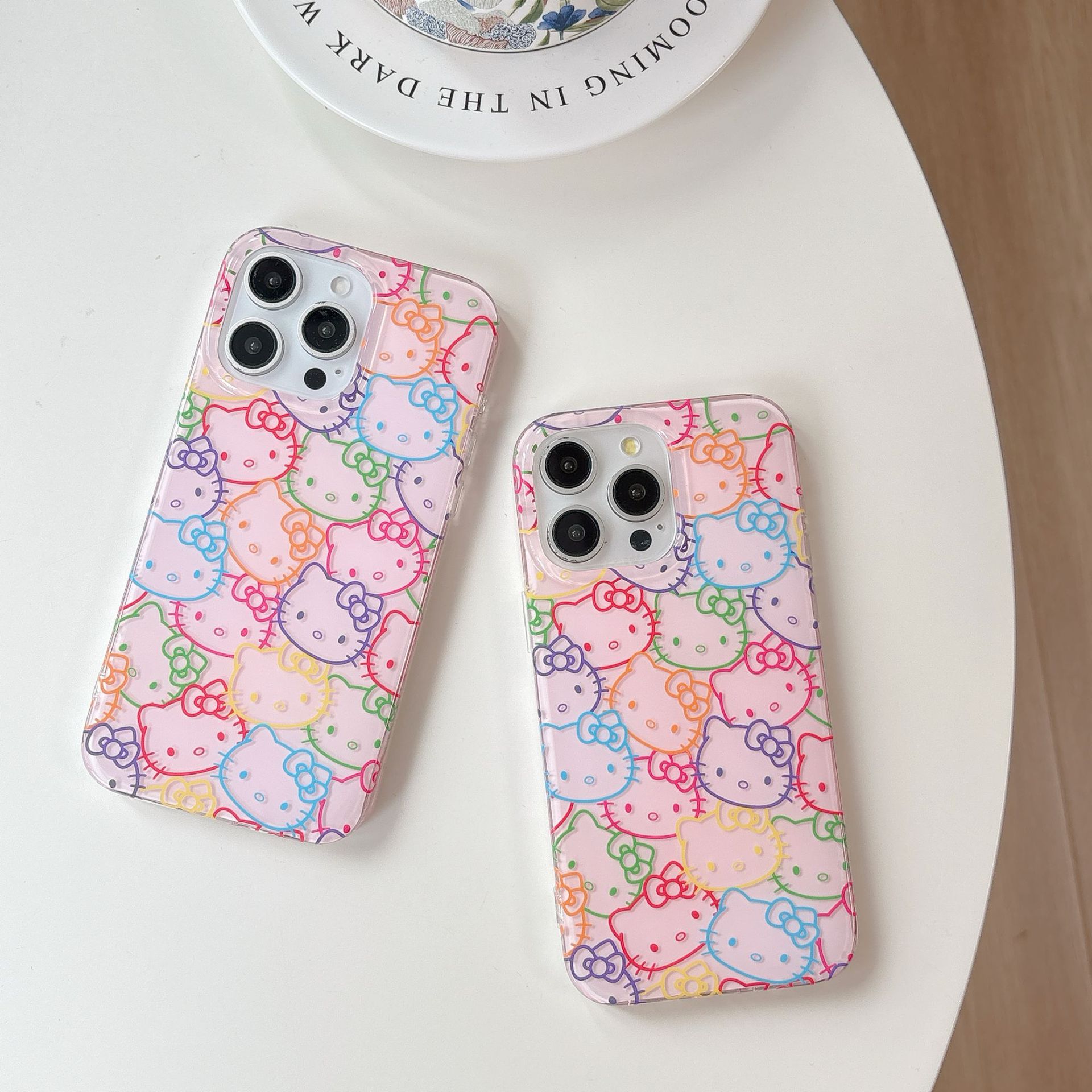 Línea de corazón de niña rosa KT gato para Apple 15Pro/16Pro funda para teléfono móvil 14 dibujos animados 13 dibujos animados 16PM